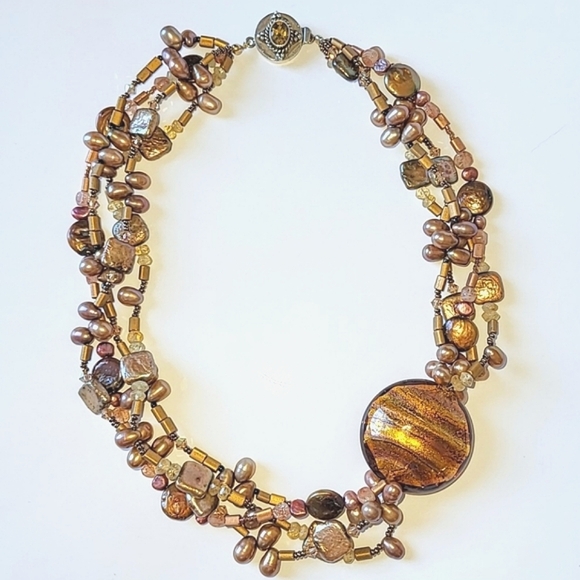 KESHI & FRESHWATER PEARL NECKLACE - 925 STERLING & CITRINE CLASP - Picture 9 of 9